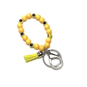 Evil Eye Stretch Bead Tassel Keychain Bracelet